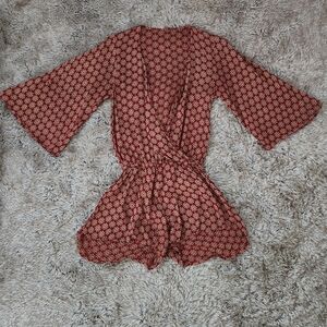 Blue Life Half Bell‎ Sleeve Wrap Style Romper Red and Yellow